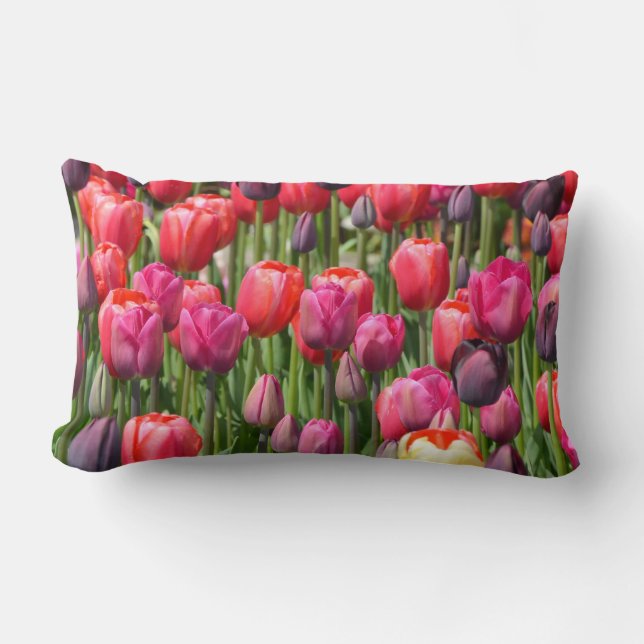 Beautiful pink tulip garden print pillow. lumbar pillow (Front)