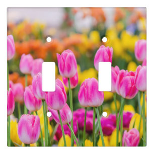 Beautiful Pink Tulips in the Garden Light Switch Cover