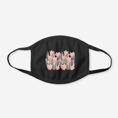 Beautiful pink tulips pattern floral stylish black cotton face mask