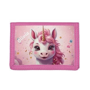 Beautiful Pink Unicorn Personalized Trifold Wallet