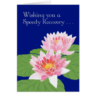 Beautiful Pink Water Lilies on Blue Get Well Cards