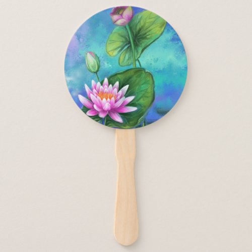 Beautiful Pink Water Lily _ Migned Art Drawing Hand Fan