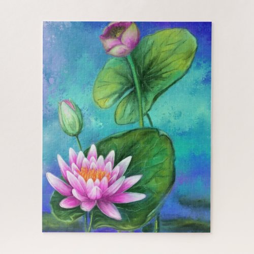 Beautiful Pink Water Lily _ Migned Art Drawing _ Jigsaw Puzzle