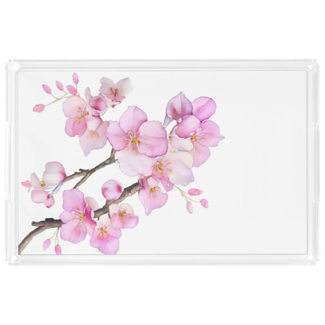 Beautiful pink watercolor cherry blossoms  acrylic tray (Front)