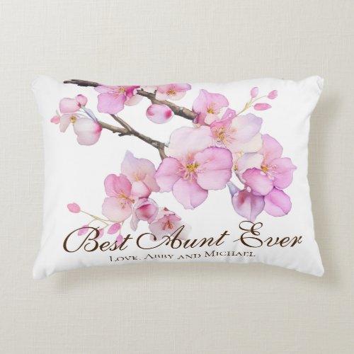 Beautiful pink watercolor cherry blossoms Aunt Accent Pillow