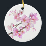 Beautiful pink watercolor cherry blossoms  ceramic ornament<br><div class="desc">Beautiful pink watercolor cherry blossoms- Perfect for spring, summer, or fall events. Romantic pink blossom watercolor artwork for country, boho, garden, and floral theme occasions. To get started changing names and event details, click on "Personalize this template" and edit the wording in the template boxes. To access the more advanced...</div>