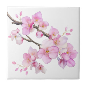 Beautiful pink watercolor cherry blossoms ceramic tile