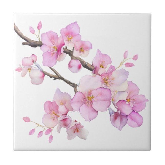 Beautiful pink watercolor cherry blossoms  ceramic tile (Front)