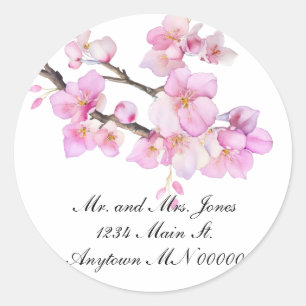 Beautiful pink watercolor cherry blossoms floral classic round sticker