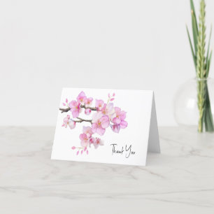 Beautiful pink watercolor cherry blossoms floral thank you card