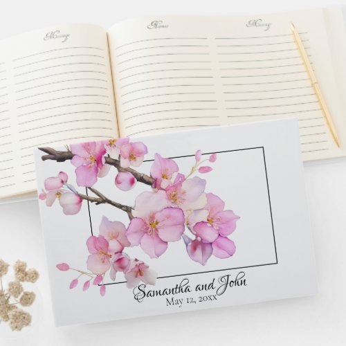 Beautiful pink watercolor cherry blossoms  guest book