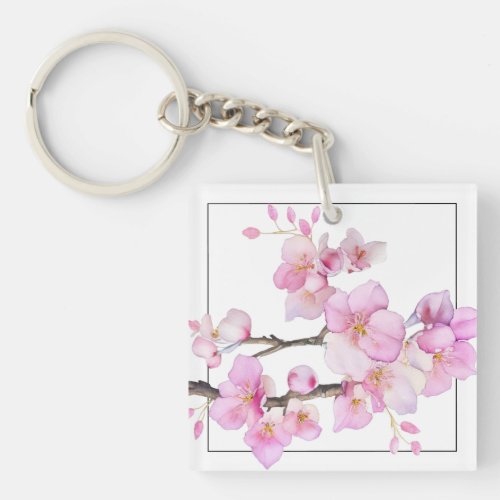 Beautiful pink watercolor cherry blossoms  keychain