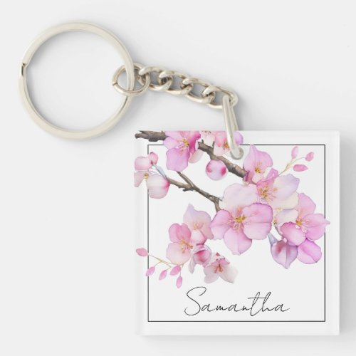Beautiful pink watercolor cherry blossoms  keychain