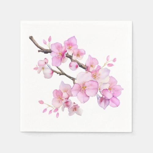 Beautiful pink watercolor cherry blossoms  napkins