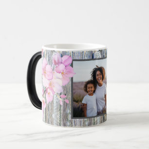 Beautiful pink watercolor cherry blossoms photo color morph mug