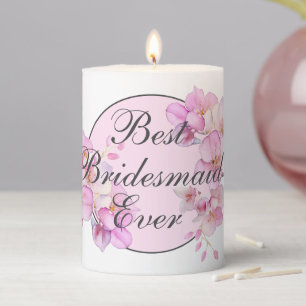 Beautiful pink watercolor cherry blossoms pillar candle