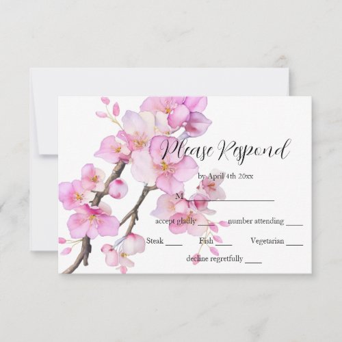 Beautiful pink watercolor cherry blossoms  RSVP card