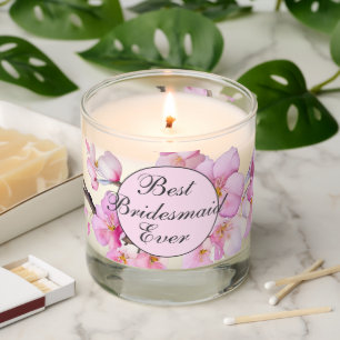Beautiful pink watercolor cherry blossoms scented candle