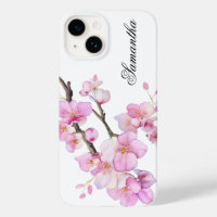 Beautiful pink watercolor cherry blossoms script