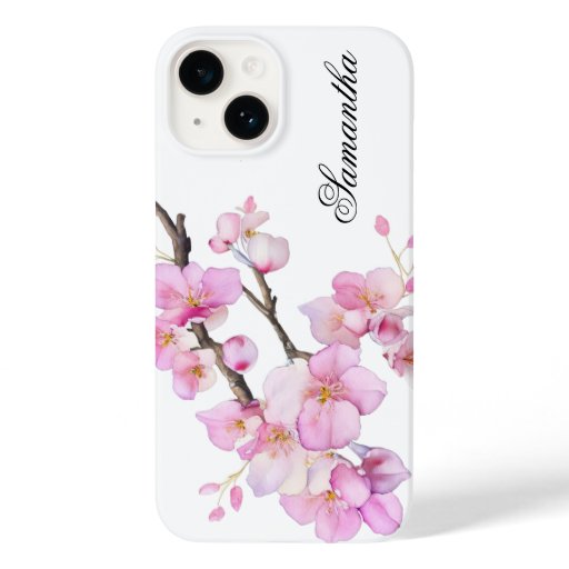Beautiful pink watercolor cherry blossoms script  Case-Mate iPhone 14 case