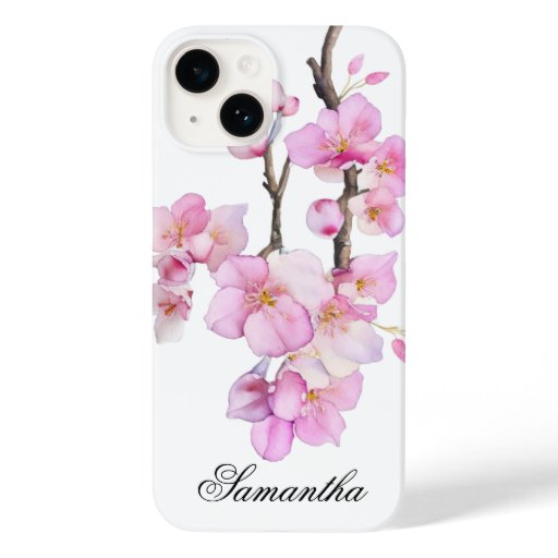 Beautiful pink watercolor cherry blossoms script  Case-Mate iPhone 14 case