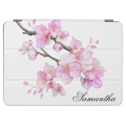 Beautiful pink watercolor cherry blossoms script  iPad air cover