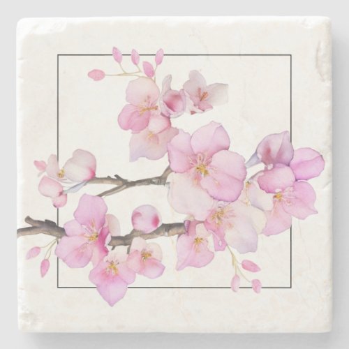 Beautiful pink watercolor cherry blossoms  stone coaster