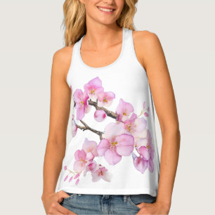 Beautiful pink watercolor cherry blossoms tank top