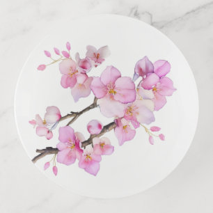 Beautiful pink watercolor cherry blossoms trinket tray