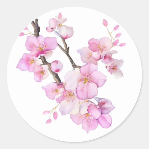 Beautiful pink watercolor cherry Sakura blossoms  Classic Round Sticker