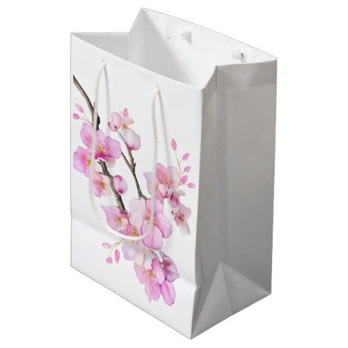 Beautiful pink watercolor cherry Sakura blossoms  Medium Gift Bag