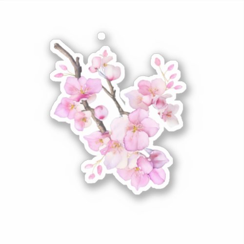 Beautiful pink watercolor cherry Sakura blossoms  Sticker