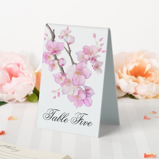 Beautiful pink watercolor cherry Sakura blossoms  Table Tent (In SItu (Wedding))