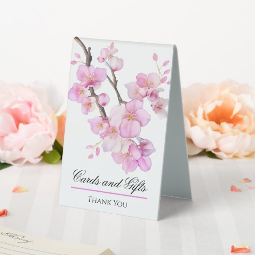 Beautiful pink watercolor cherry Sakura blossoms  Table Tent Sign