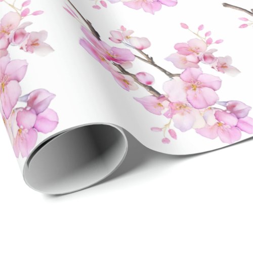 Beautiful pink watercolor cherry Sakura blossoms  Wrapping Paper