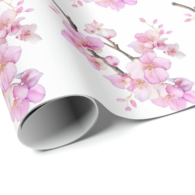 Beautiful pink watercolor cherry Sakura blossoms  Wrapping Paper (Roll Corner)