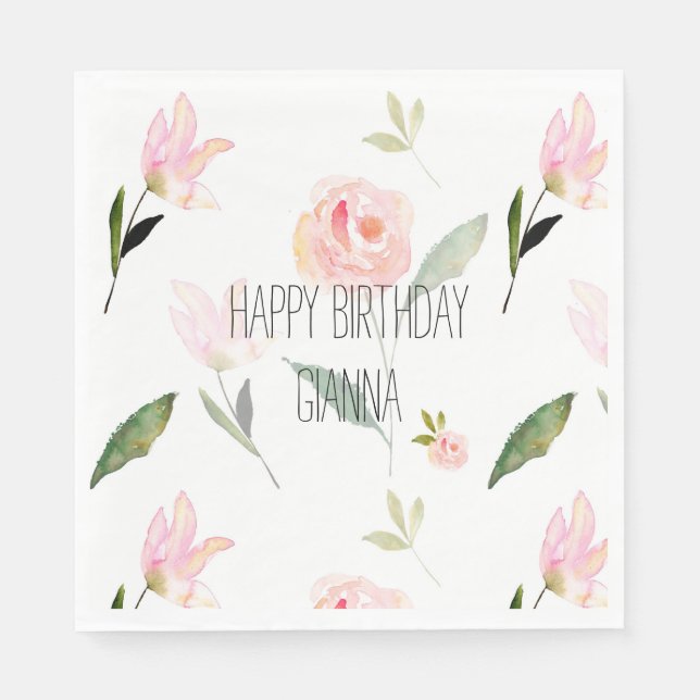 Beautiful Pink Watercolor Floral Napkins (Front)