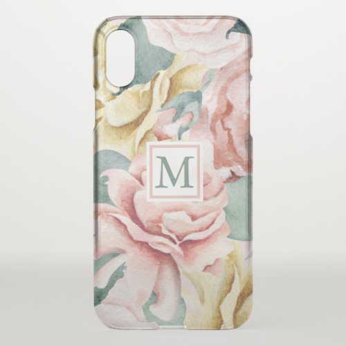 Beautiful Pink Watercolor Floral with Monogram iPhone X Case