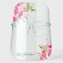 Beautiful Pink Watercolor Flowers Personalized Face Shield