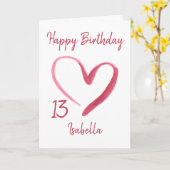 Beautiful Pink Watercolor Heart 13th Birthday Card | Zazzle