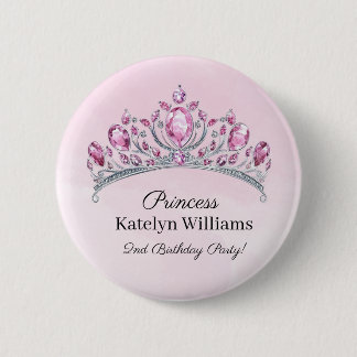 Beautiful Pink Watercolor Princess Birthday Button