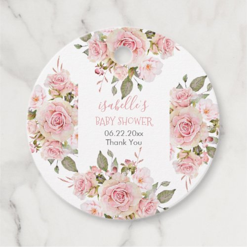 Beautiful Pink Watercolor Rose Floral Baby Shower  Favor Tags
