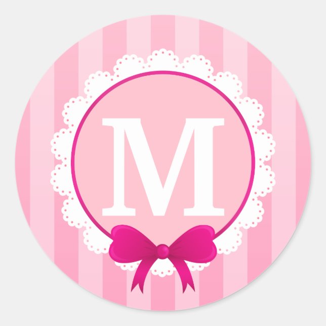 Beautiful Pink White Design Personalized Monogram Classic Round Sticker (Front)