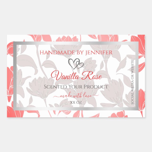 Beautiful Pink White Floral Pattern Product Labels (Front)