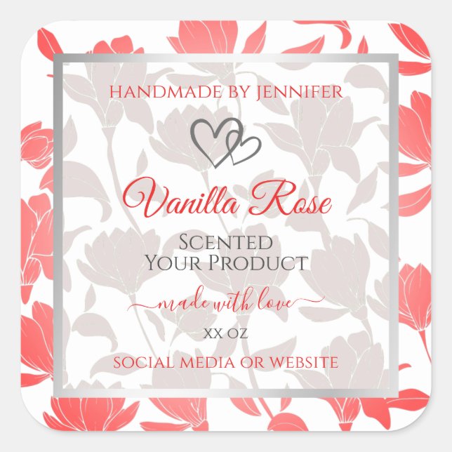 Beautiful Pink White Floral Pattern Product Labels (Front)