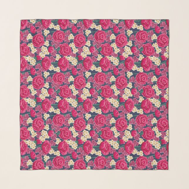Beautiful Pink & White Floral Scarf (Front (Horizontal))