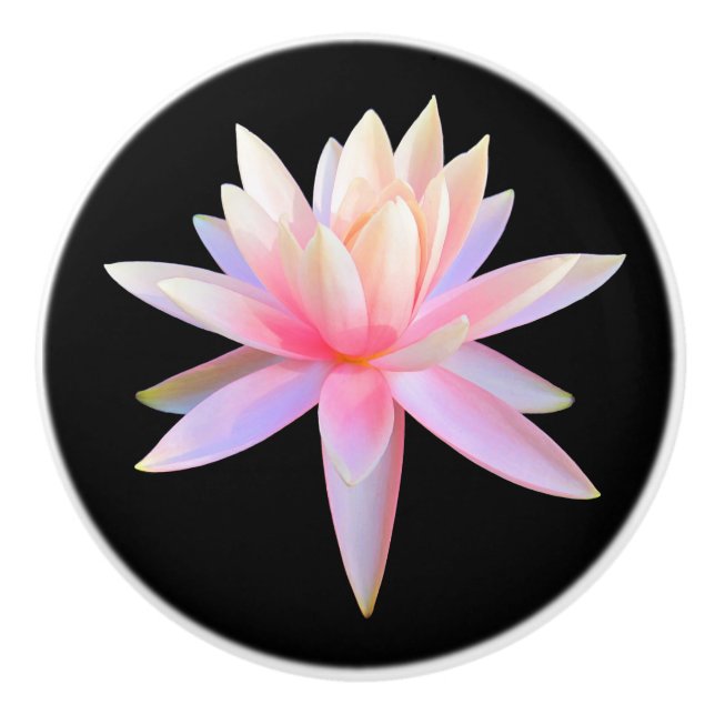 Beautiful Pink White Lotus Flower Pattern Ceramic Knob (Front)