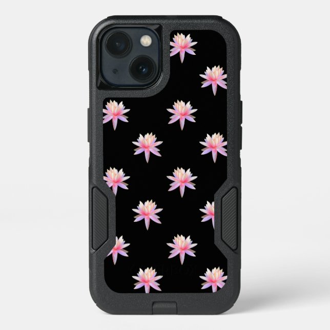 Beautiful Pink White Lotus Flower Pattern Otterbox iPhone Case (Back)