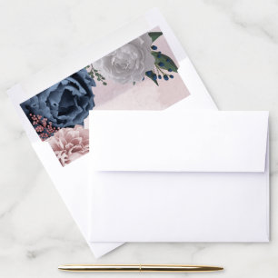 Beautiful pink white navy blue flower  envelope liner