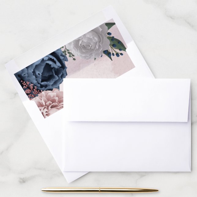 Beautiful pink white navy blue flower  envelope liner (Desk)